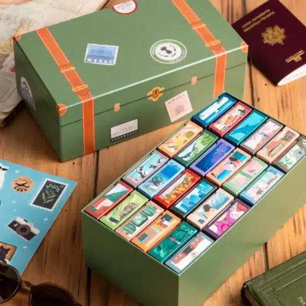 Coffret La Malle à souvenirs de la marque Trevell composé de 24 minis puzzles