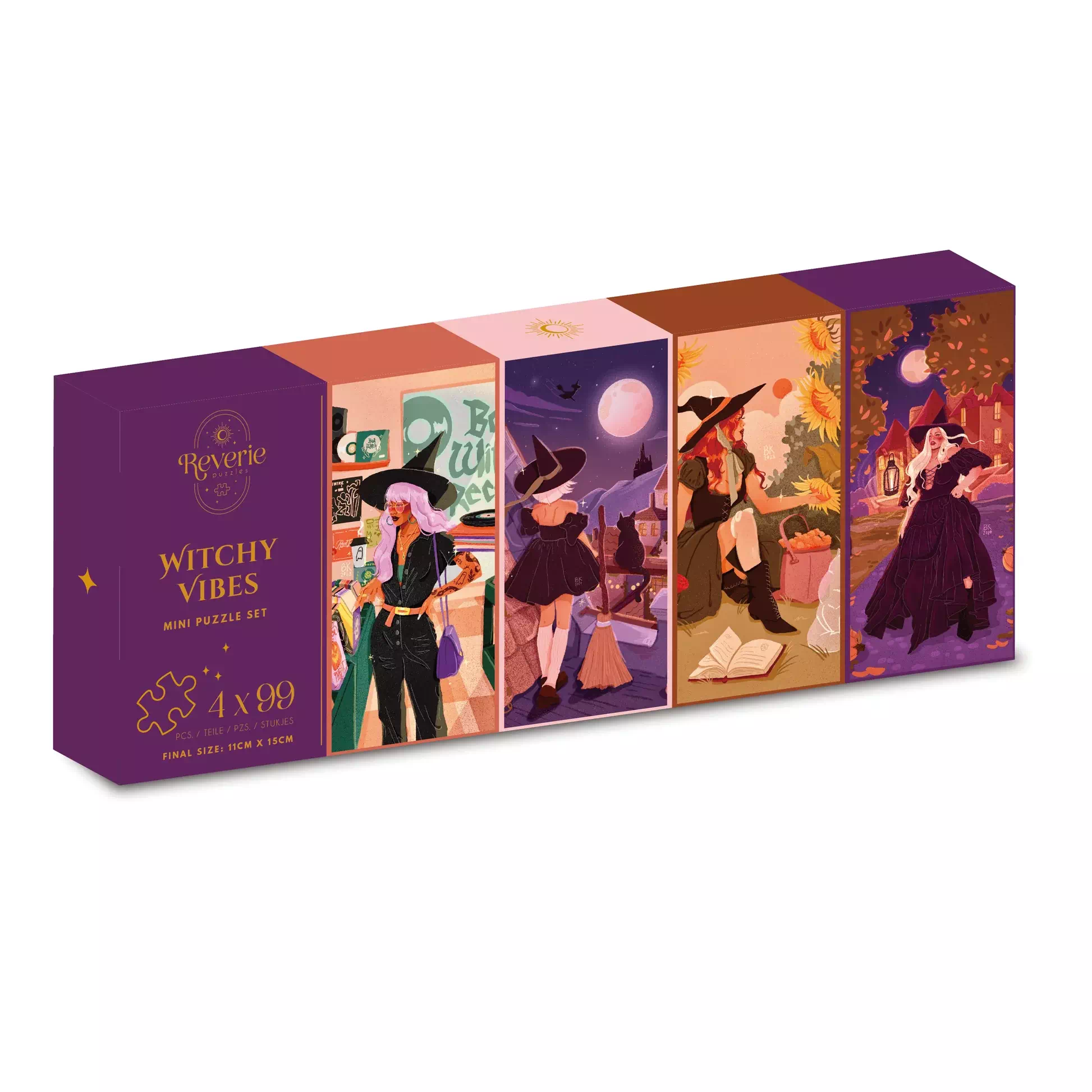Set Mini Puzzles Witchy Vibes de 4x99 pièces- de Reverie Puzzle