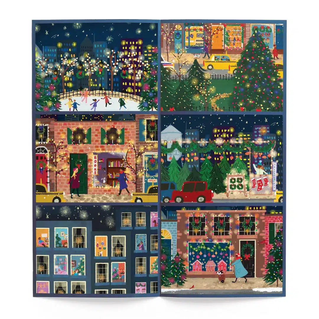 illustrations des 6 premiers mini puzzles Winter Lights de galison de 80 pièces