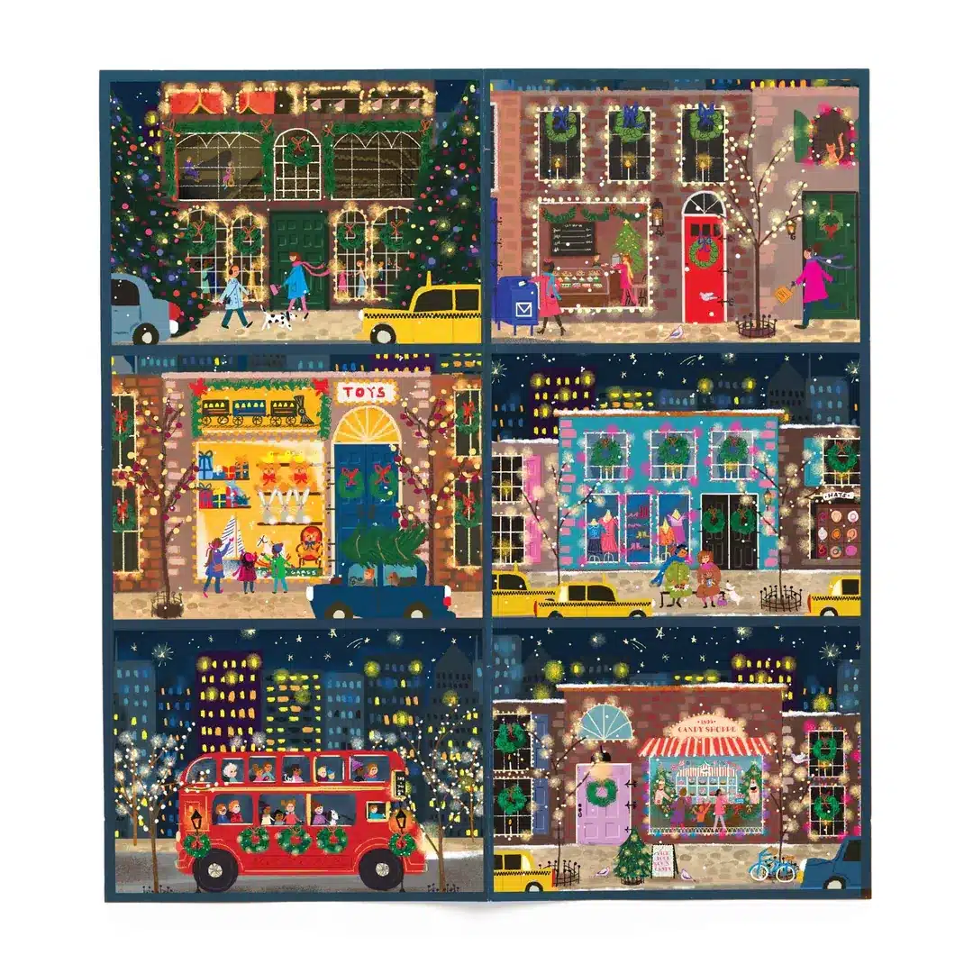 illustrations des 6 derniers mini puzzles Winter Lights de galison de 80 pièces