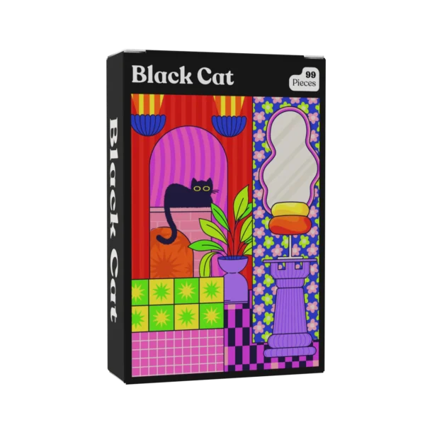mini puzzle black cat de puzzledly de 99 pièces, puzzle chat