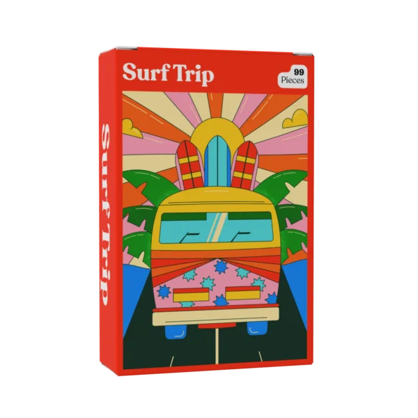 mini puzzle surf trip de puzzledly de 99 pièces, puzzle sport puzzle suf puzzle voyage.