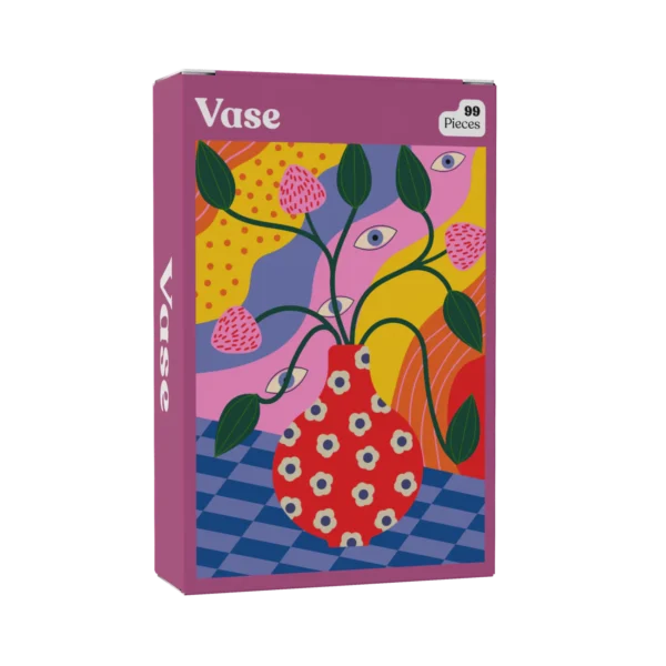 mini puzzle vase de puzzledly de 99 pièces, puzzle graphique, puzzle coloré.