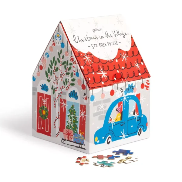 puzzle christmas in the village de la marque galison puzzle boite forme maison de 500 pièces, puzzle food puzzle de Noël
