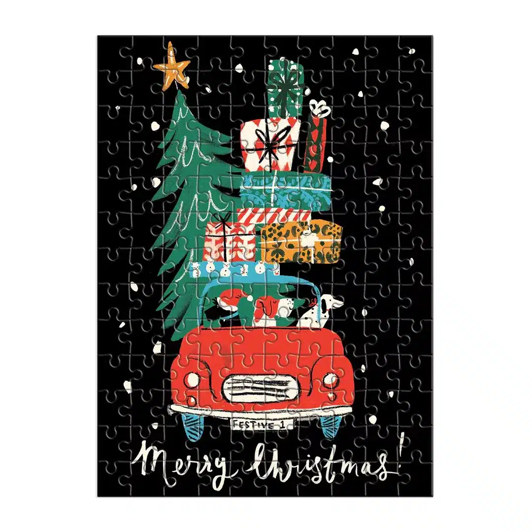 mini puzzle christmas car de galison de 130 pièces, puzzle boite original de Noël monté.