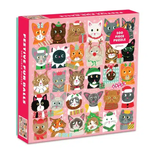 Puzzle Festive Furballs de Galison de 500 pièces, puzzle animal puzzle de noël.