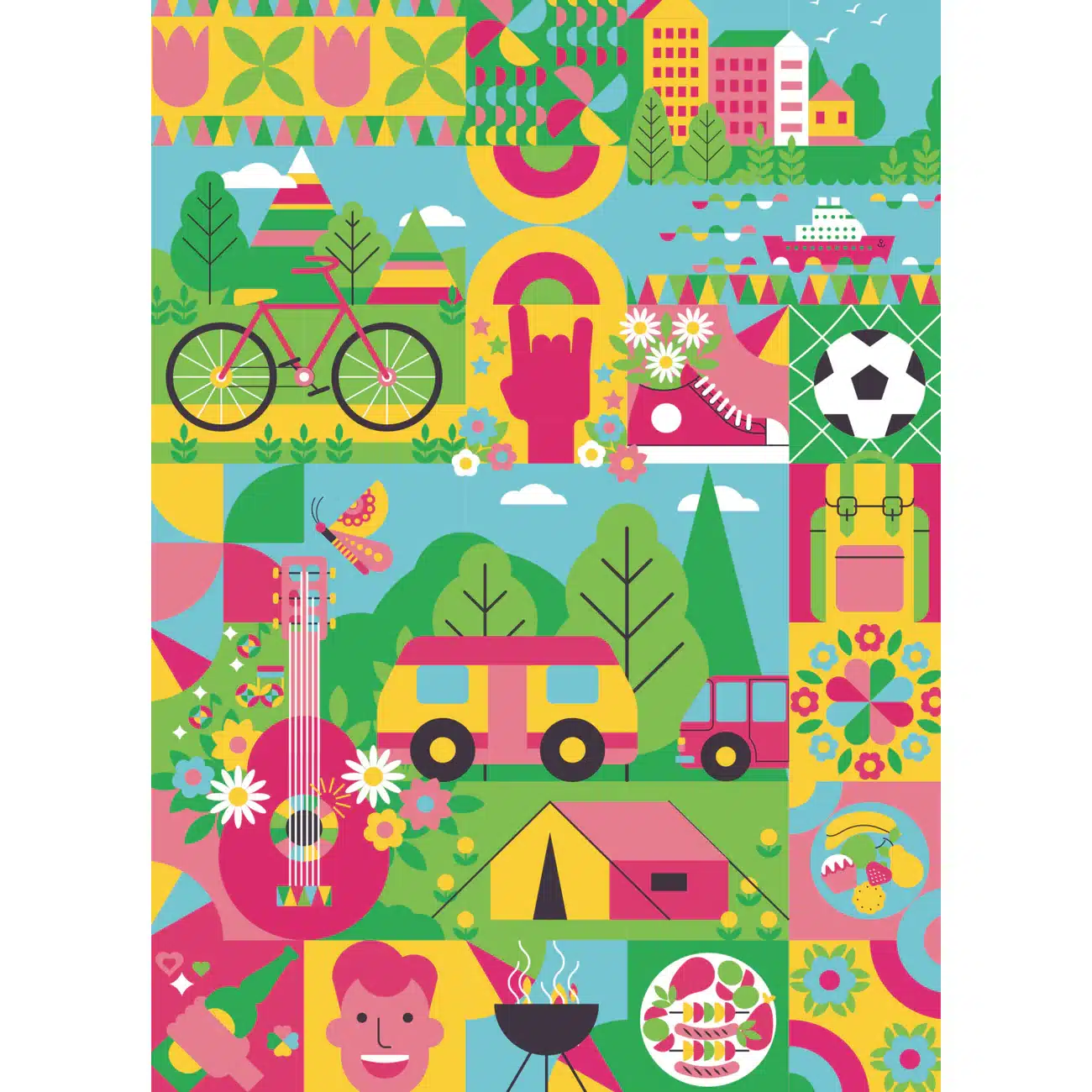 illustration puzzle geometric summer de puzzledly de 1000 pièces, puzzle été illustré