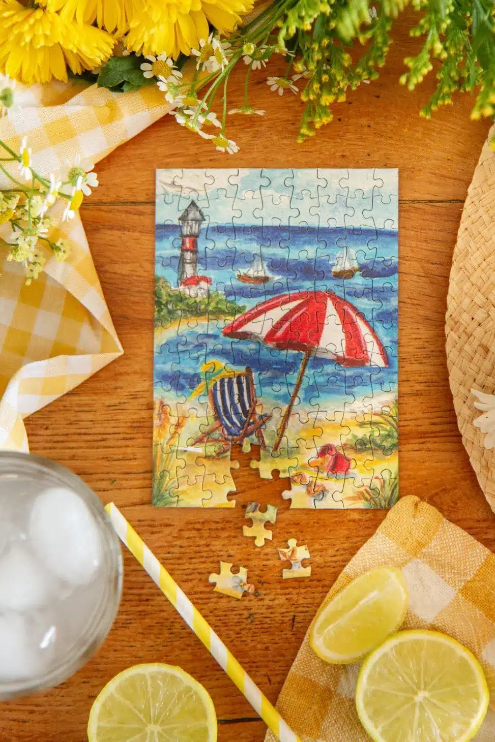 mini puzzle l'été à la mer, puzzle caro from woodland, puzzle illustré adult de 99 pièces monté