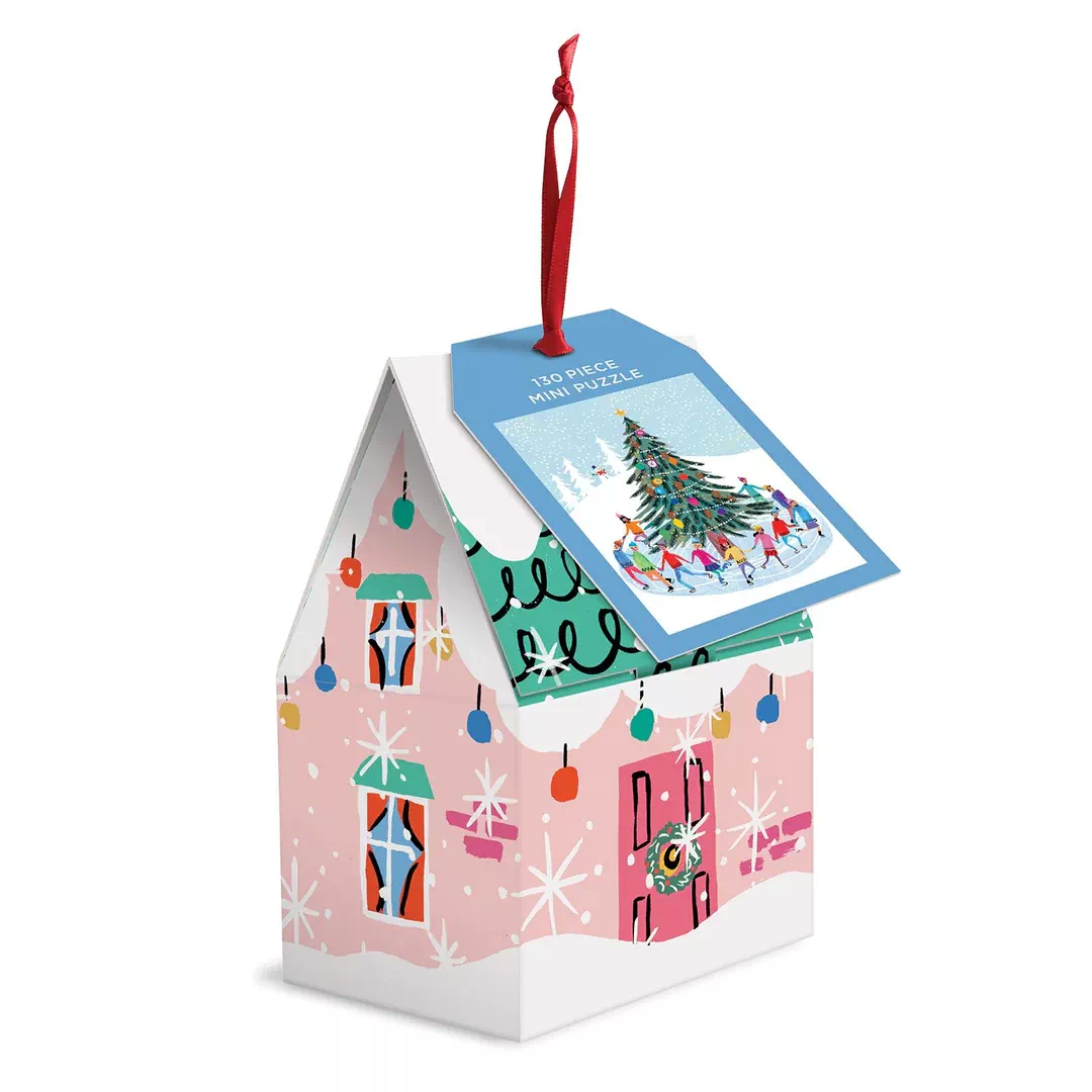 mini puzzle tree skaters de galison de 130 pièces, puzzle boite original de Noël.