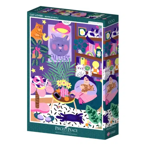 puzzle cat lover de pieces & peace de 1000 pièces, puzzle chat, puzzle adulte illustré