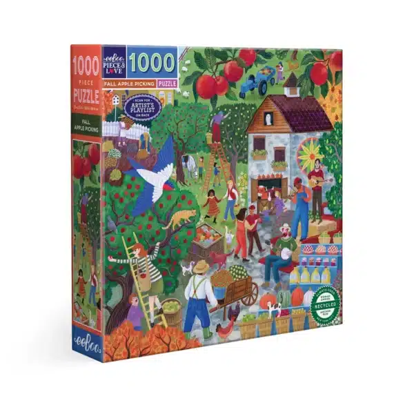 puzzle fall apple picking de eeboo de 1000 pièces, puzzle automne illustré par Cynthia Cliff