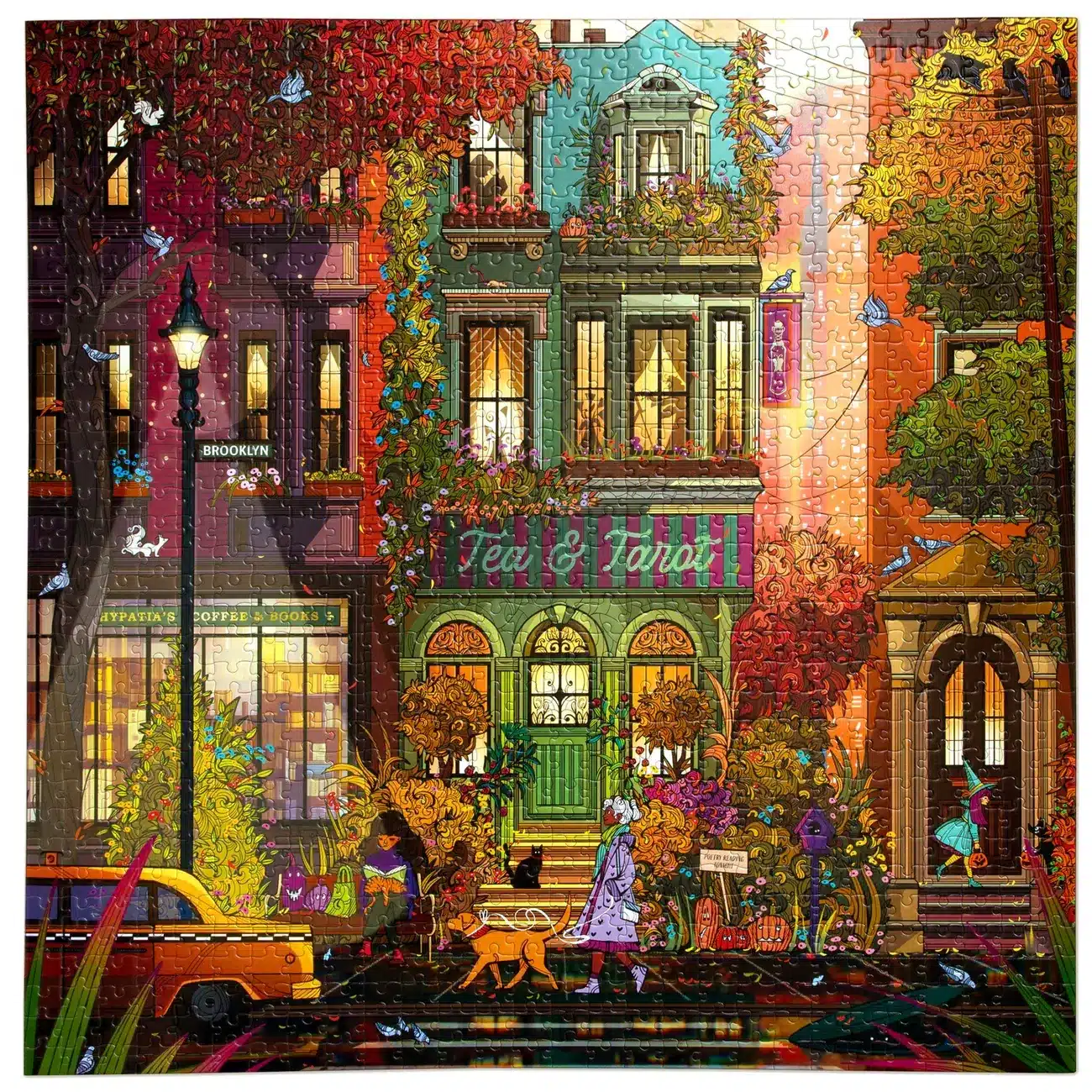 puzzle monté du puzzle fall in brooklyn de eeboo de 1000 pièces, puzzle automne illustré par Laura El