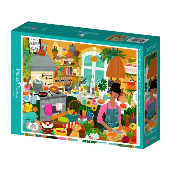 Puzzle My Happy Place is in the Kitchen de Pieces & Peace de 2000 pièces, puzzle cuisine, puzzle adulte illustré