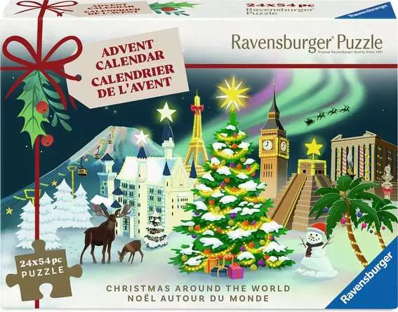 calendrier de l'avent Noël autour du monde de Ravensburger, 24 puzzles de 54 pièces
