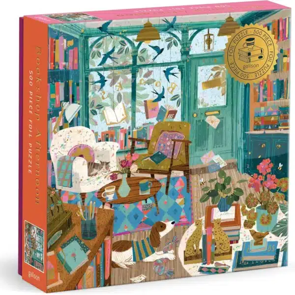 puzzle bookshop afternoon de galison de 500 pièces, puzzle livre, puzzle adulte illustré