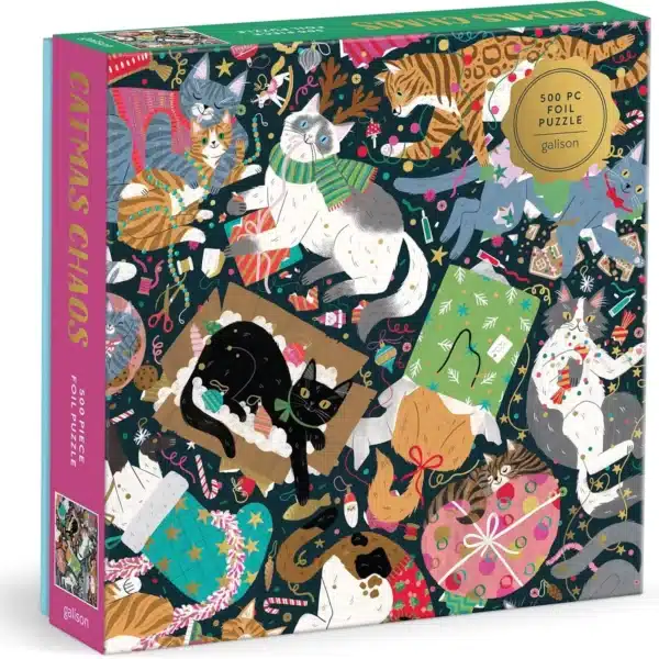 puzzle catmas chaos de galison de 500 pièces, puzzle noël puzzle chat