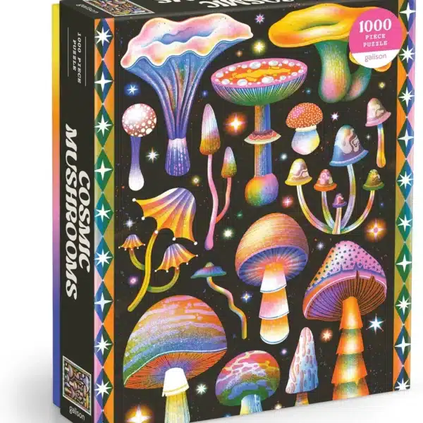 puzzle cosmic mushrooms de galison de 1000 pièces, puzzle coloré, puzzle adulte illustré, puzzle champignons