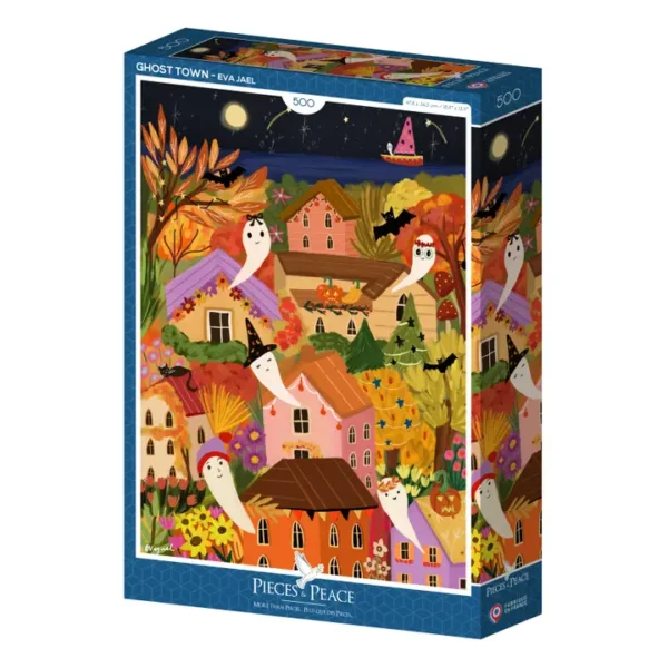 puzzle ghost town de pieces & peace de 500 pièces, puzzle halloween, puzzle fantôme