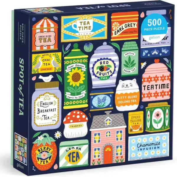 puzzle spot of tea de galison de 500 pièces, puzzle thé, puzzle adulte illustré