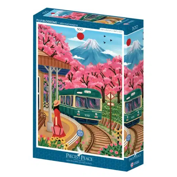 puzzle fuji blossoms 500 pièces de pieces & peace avec illustration de cerisiers japonais