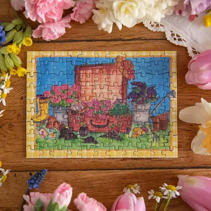 pièces du mini puzzle valise de printemps de caro from woodland de 99 pièces
