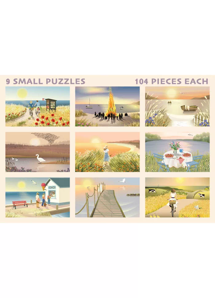 Illustrations des puzzles du Coffret Puzzle Summer Moments de Vissevasse de 9 x 104 pièces