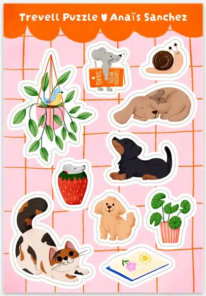 planche 10 stickers mignons Anaïs Sanchez x Trevell