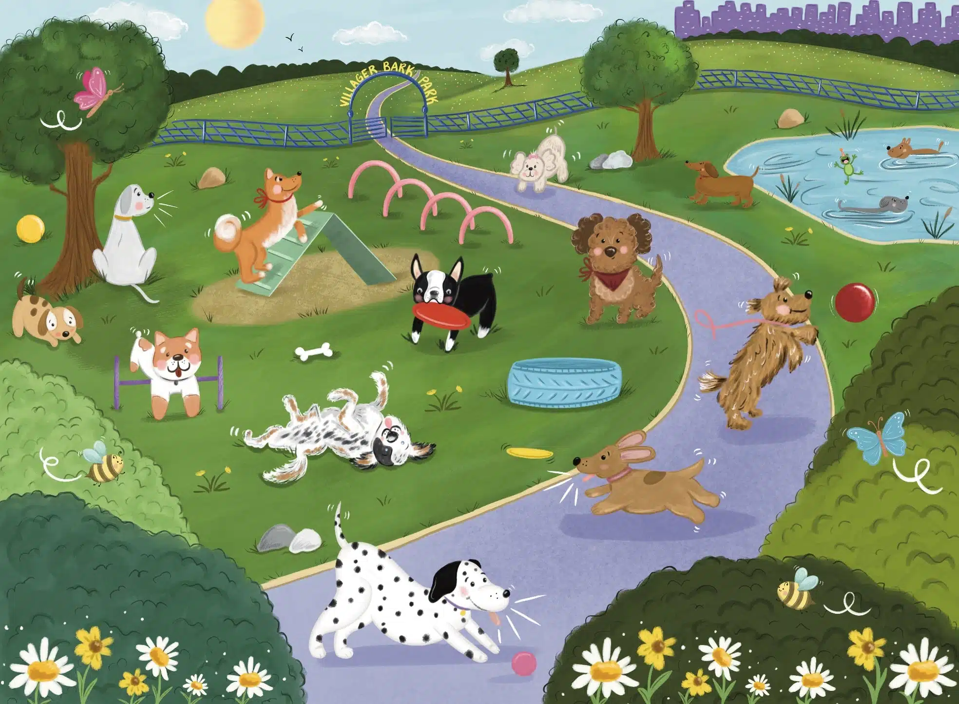 puzzle villager Bark Park 250 pieces illustration