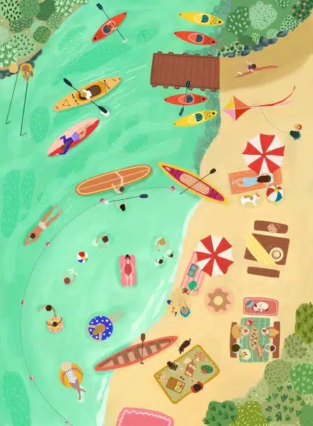 puzzle villager Lake Day 250 pieces illustration