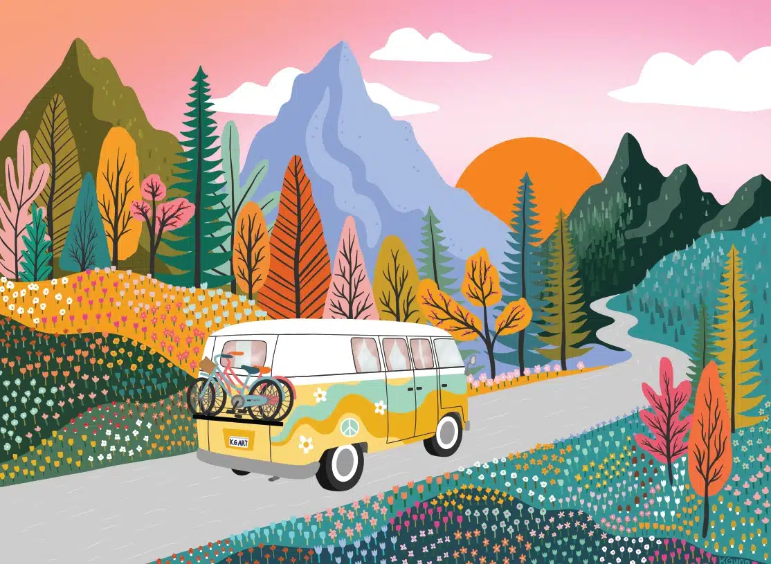puzzle villager Road Trip 250 pieces illustration