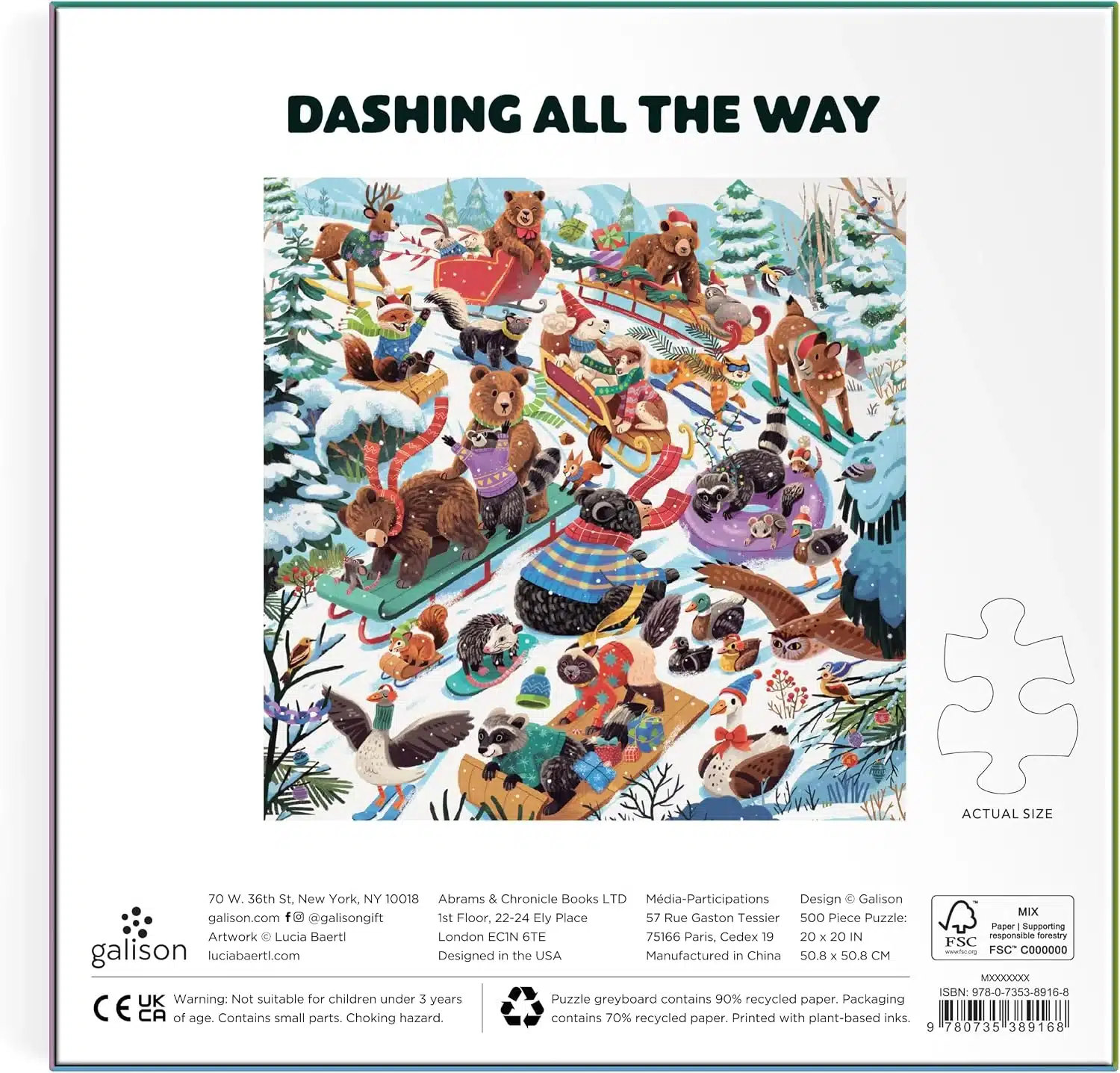 puzzle dashing all the way de galison de 500 pièces dos de la boite