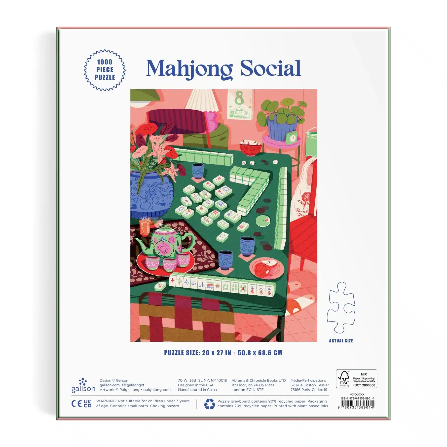 puzzle mahjong social de galison de 1000 pièces, dos de la boîte