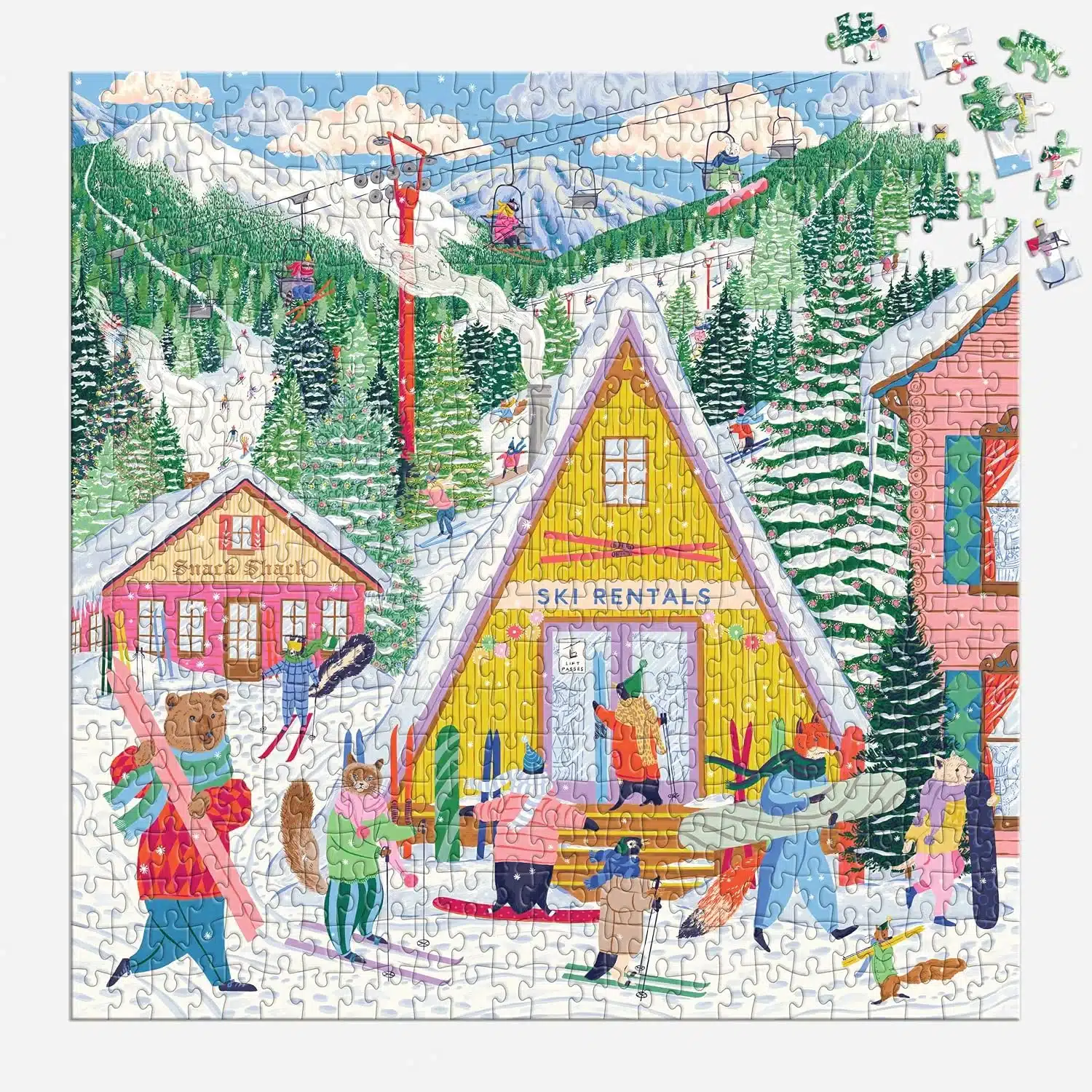 puzzle ski village de galison de 500 pièces, puzzle monté