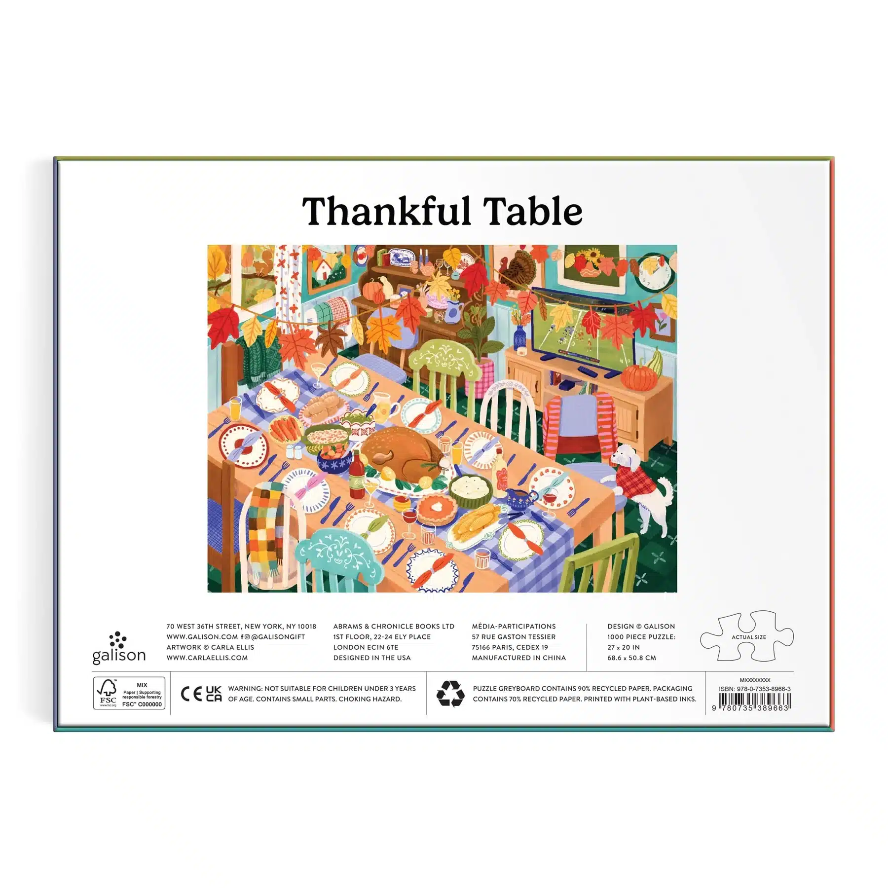 puzzle thankful table de galison de 1000 pièces, dos de la boîte