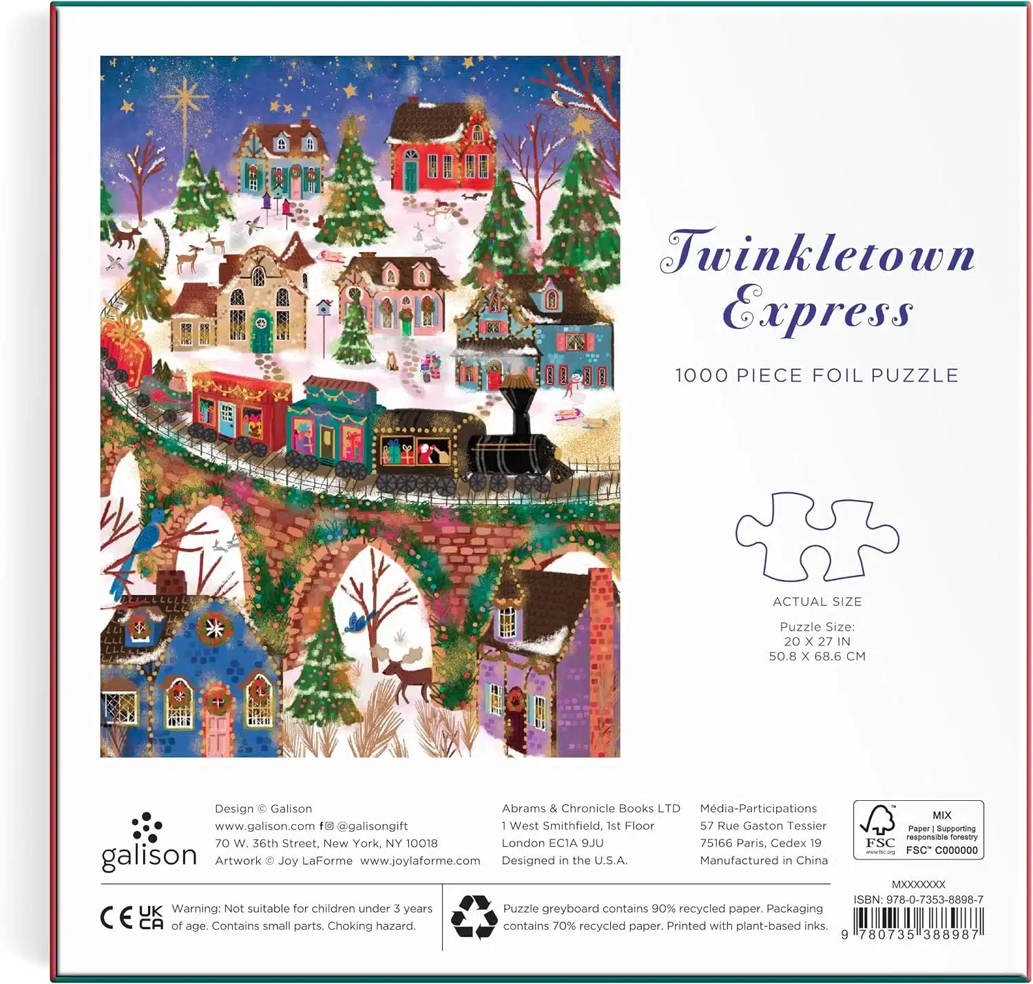 puzzle twinkletown express de galison de 1000 pièces dos de la boîte