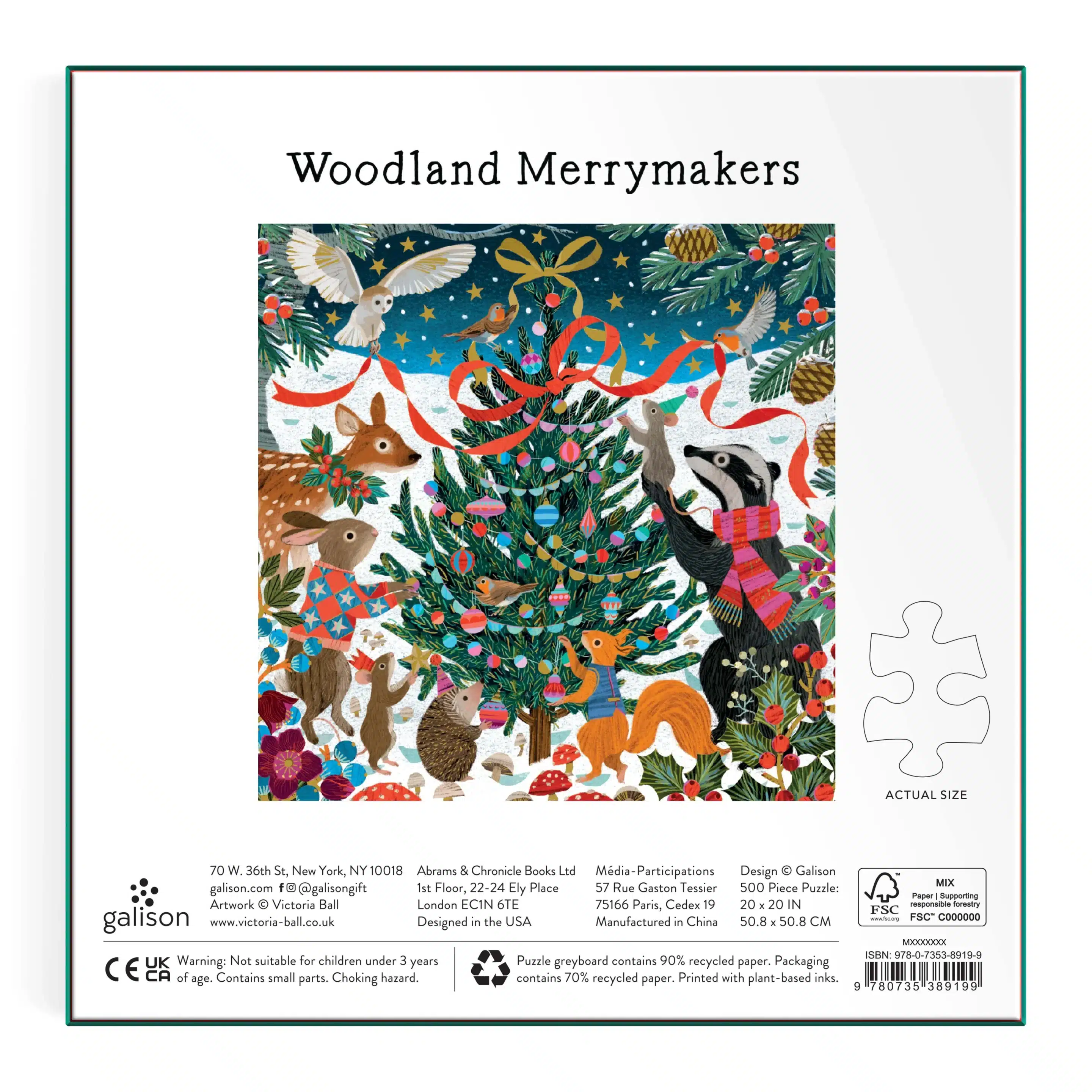 puzzle woodland merrymaker de galison de 500 pièces, puzzle foil dos de la boite
