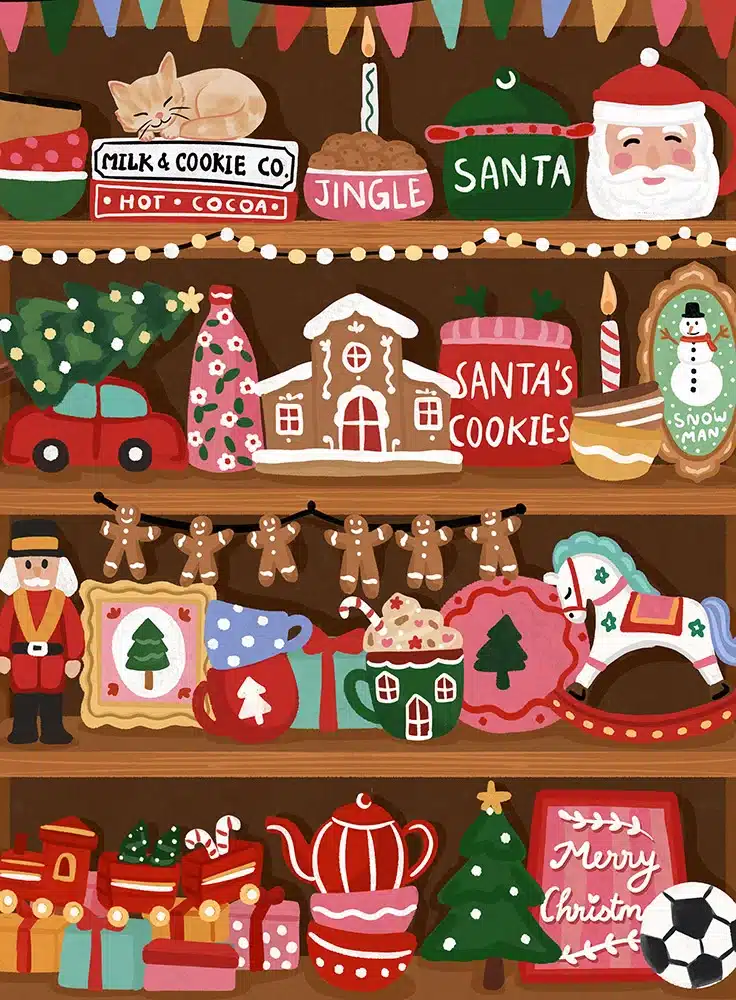 puzzle pieces and peace christmas shelf 96 pieces illu
